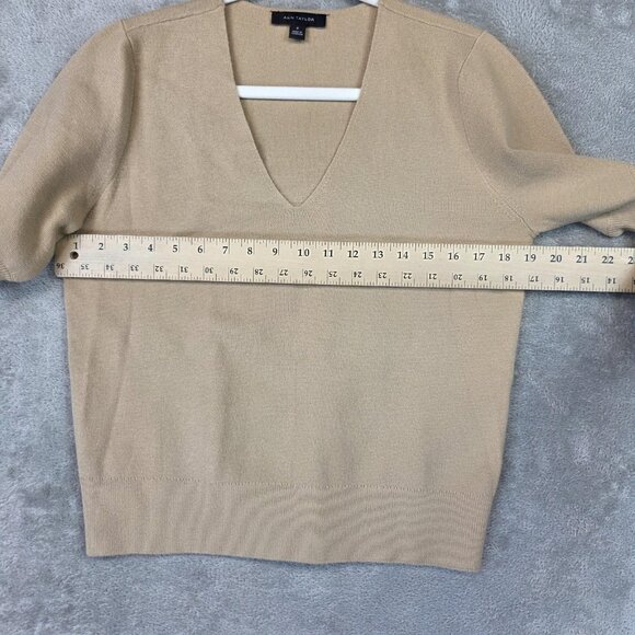 Ann Taylor Sweater Womens Medium Beige V Neck Short Sleeve Knit Pullover - Picture 8 of 10